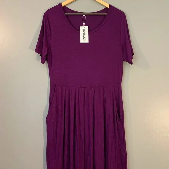Auselily | Dresses | Casual Magenta Dress W Pockets | Poshmark